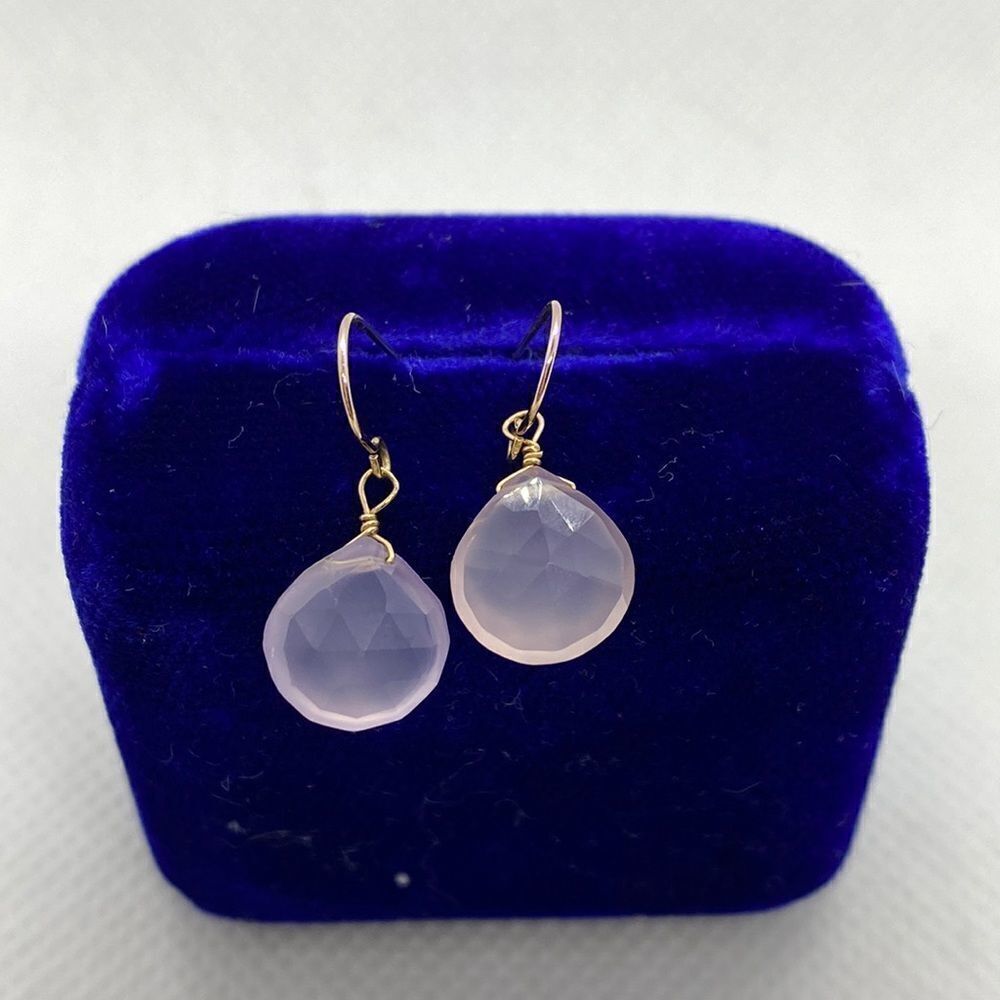 💛 14k Yellow Gold Pink Quartz Hook Earrings